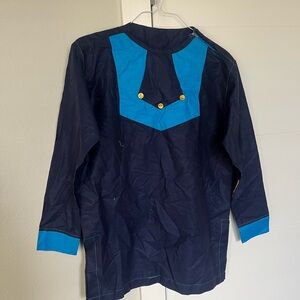 Navy and Blue Long Sleeve Shirt with Gold Buttons